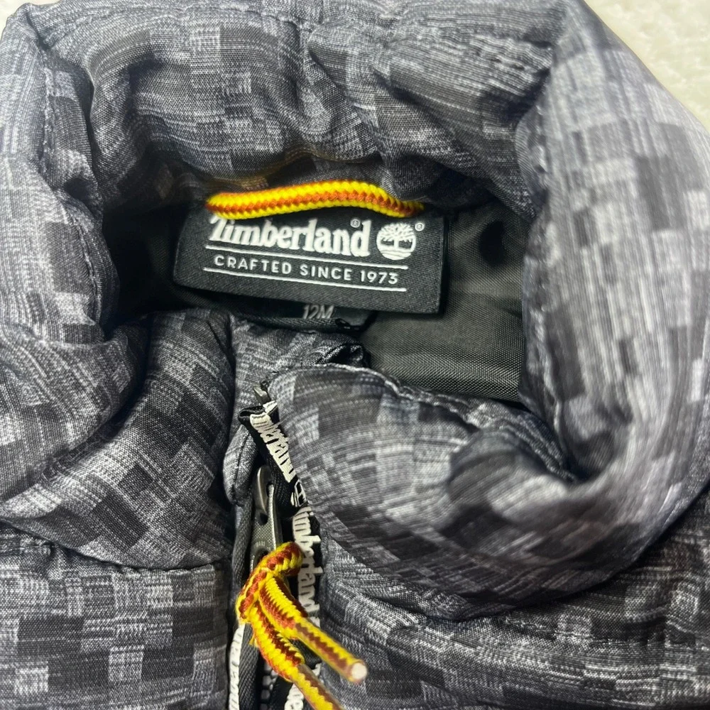 Kids Timberland Puffer Vest 12M Black Gray Geometric Zip Up‎ Padded Outerwear